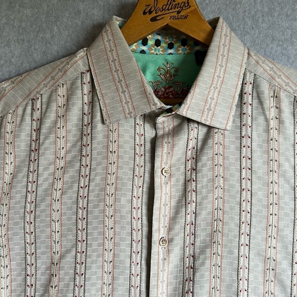 Robert Graham Shirt Mens Large Long Sleeve  Embroidered Stripe Southwest Western